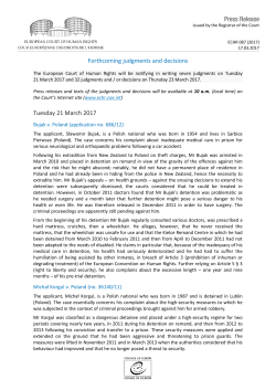 Forthcoming judgments and decisions Tuesday 21 March