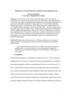 1 Mathematics as Liberal Education: Whitehead and the