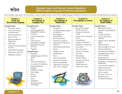 Example Topics and Genres: Content Related to WIDA`s English