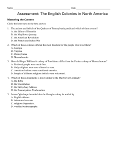 Assessment: The English Colonies in North America