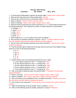 Periodic Table Review Chemistry Ms. Pollock 2013 2014 1. On what