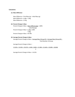 Calculations (1) Mass Difference Mass Difference = Final Mass (g