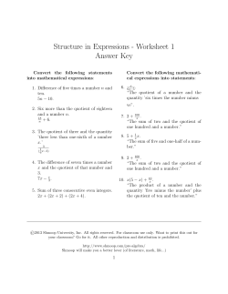 Structure in Expressions - Worksheet 1 Answer Key