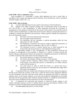 Article 8 - Duties and Powers of Trustee.