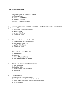 2015 CONSTITUTION QUIZ 1. What does the word "democracy