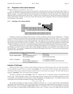 4.4 Properties of the s-block elements 4.4.1 Hydrogen, the unique