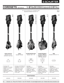 CORDSETS International Order Numbers FI North