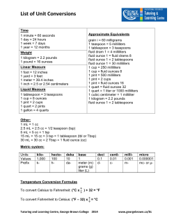 List of Unit Conversions