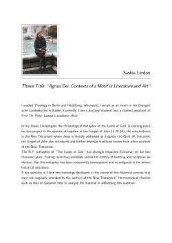 Saskia Lerdon – Thesis Title: “Agnus Dei. Contexts of a Motif in