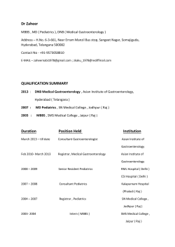 Dr Zaheer QUALIFICATION SUMMARY Duration Position Held