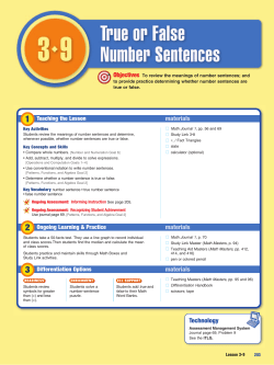 Lesson 3.9 True or False Number Sentences