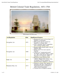 British Colonial Trade Regulations, 1651-1764