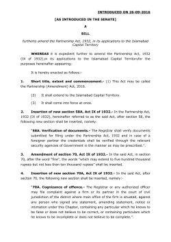 The Partnership (Amendment) Bill, 2016.