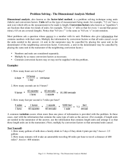 Problem Solving - The Dimensional Analysis Method