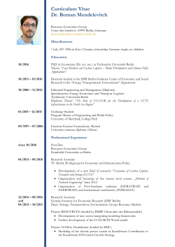 Curriculum Vitae Dr. Roman Mendelevitch