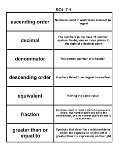 ascending order decimal denominator equivalent fraction greater