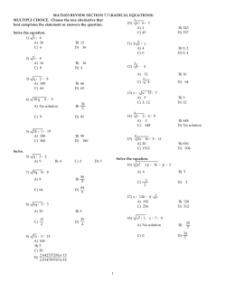 MAT1033 REVIEW SECTION 7.7 (RADICAL EQUATIONS