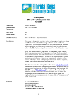 1 Course Syllabus ENG 1300 &ndash; Writing about Film Fall 2014