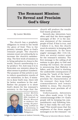 The Remnant Mission: To Reveal and Proclaim God&acirc;&bull;Žs Glory
