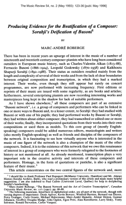 Producing Evidence for the Beatification of a Composer: Sorabji`s