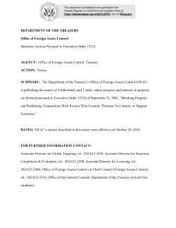 DEPARTMENT OF THE TREASURY Office of Foreign Assets