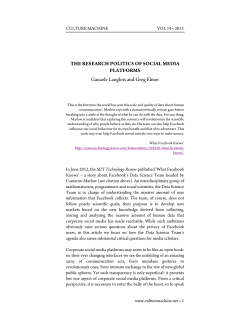 THE RESEARCH POLITICS OF SOCIAL MEDIA