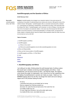 Auto/Ethnography and the Question of Ethics