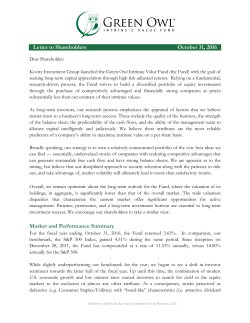 Letter To Share Holders - Green Owl Intrinsic Fund