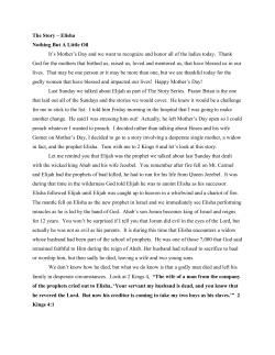 The Story – Elisha Nothing But A Little Oil It`s Mother`s Day and we