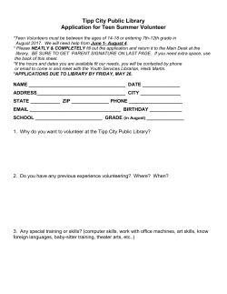 Tipp City Public Library Application for Teen Summer Volunteer