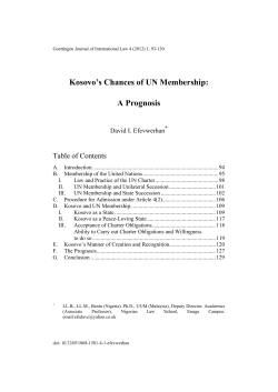 Kosovo`s Chances of UN Membership: A Prognosis