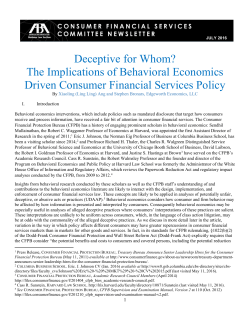 Behavioral Economics Driven Consumer Financial Services Policy