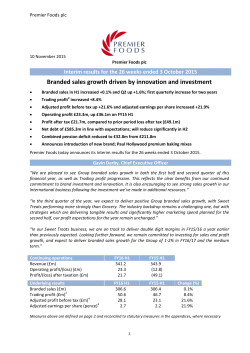 Branded sales growth driven by innovation and