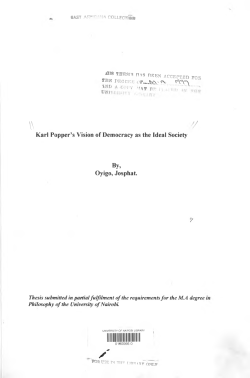 Karl Popper`s Vision Of Democracy As The Ideal Society
