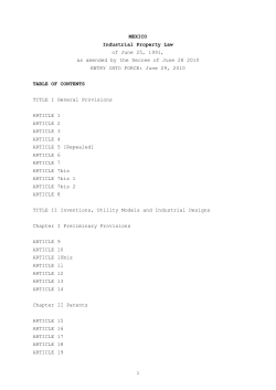 1 MEXICO Industrial Property Law of June 25, 1991, as