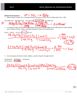 Unit 1 Atoms, Molecules Ion, Stoichiometry Review
