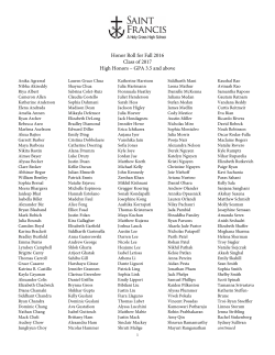 Honor Roll for Fall 2016 Class of 2017 High Honors &ndash; GPA 3.5 and