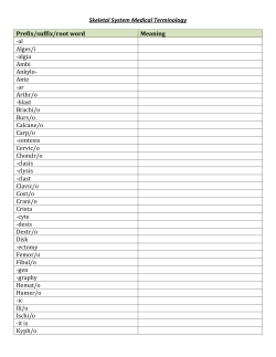 Skeletal System Medical Terminology Prefix/suffix/root word