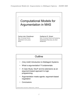 Computational Models for Argumentation in MAS