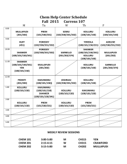 Chem Help Center Schedule Fall 2015 Currens 107
