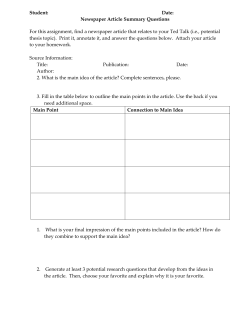 Student: Date: Newspaper Article Summary Questions For this