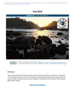 News from HSU`s Marine Laboratory