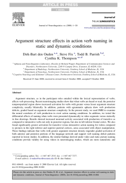 Argument structure effects in action verb naming in static and