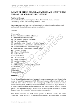 Impact of Ethno-Cultural Factors and Land Tenure on