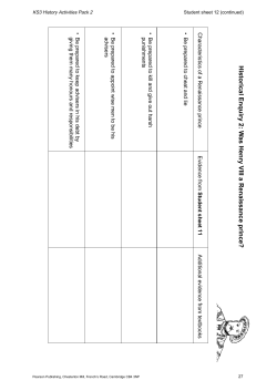 Historical Enquiry 2: W as Henry VIII a Renaissance prince?
