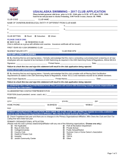 USA/ALASKA SWIMMING &ndash; 2017 CLUB APPLICATION