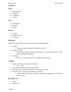 Beowulf Test Review Sheet Characters: Danes: King Hrothgar