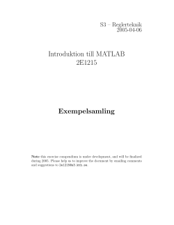 Introduktion till MATLAB 2E1215 Exempelsamling