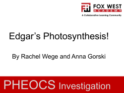 Edgar`s Photosynthesis! PHEOCS Investigation