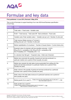 AS and A-level Business Guide Formulae and key data